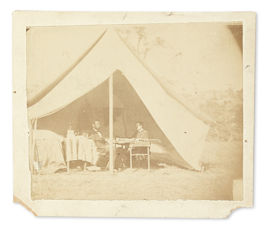 (LINCOLN, ABRAHAM--PHOTOGRAPHS.) Gardner, Alexander. Photograph of Lincoln and General McClellan at Antietam.